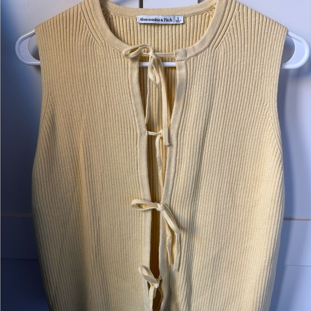 Abercrombie & Fitch Soft Yellow Ribbed Tie-Front Sleeveless Top